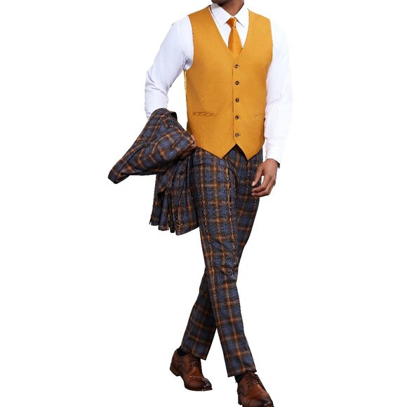 Grey/Orange 3 Piece Stacy Adams Men's Suit - Picture 2 of 5